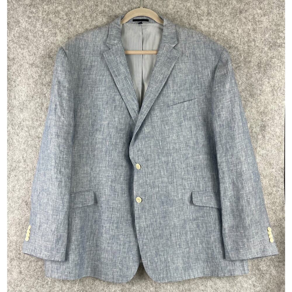 Jos A Bank Linen Blazer Sport Coat Mens 52R Blue Tailored Fit 2 Button Career